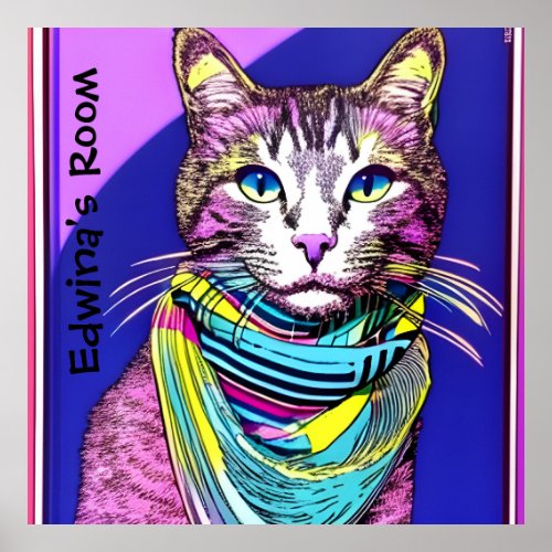 Cat in Scarf Editable nametext Poster