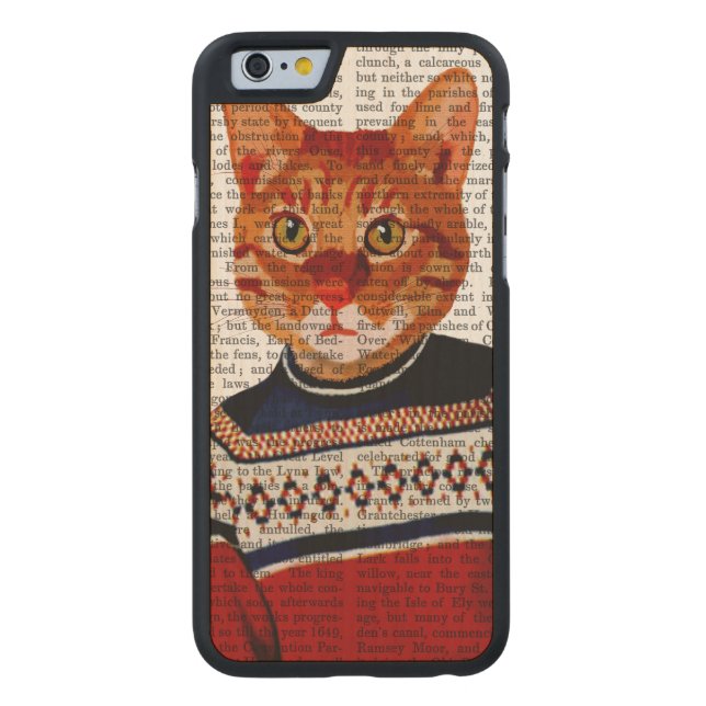 Cat in Ski Sweater 2 Carved Wood iPhone Case (Back)