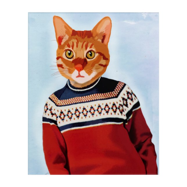 Cat in Ski Sweater Acrylic Print (Front)