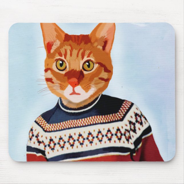 Cat in Ski Sweater Mouse Pad (Front)