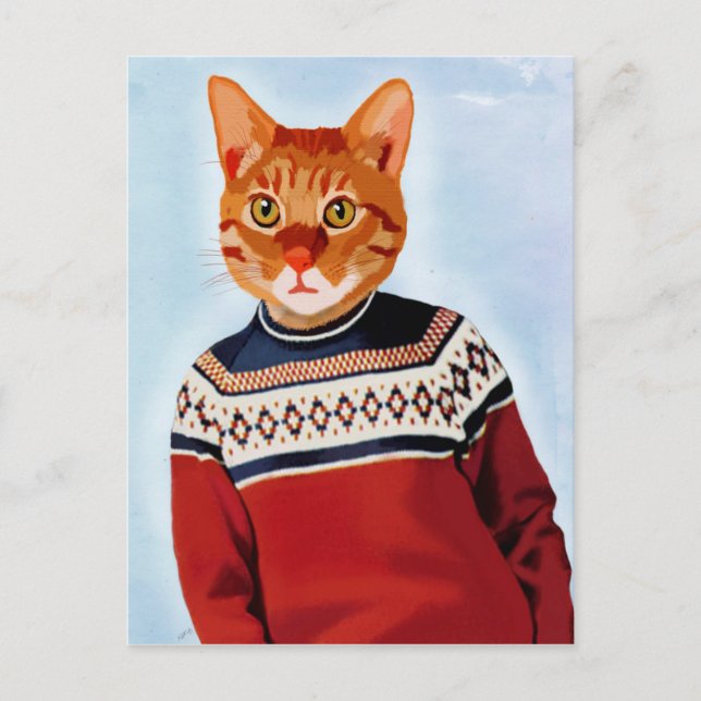 Cat in Ski Sweater Postcard (Front)