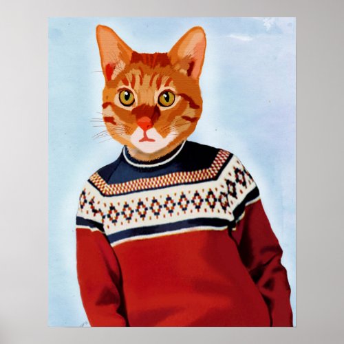 Cat in Ski Sweater Poster