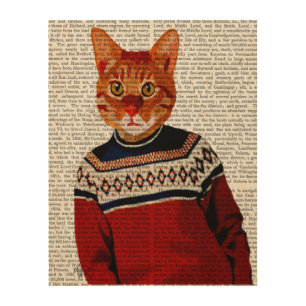 Cat in Ski Sweater Wood Wall Art