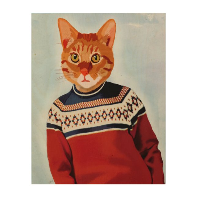Cat in Ski Sweater Wood Wall Decor (Front)
