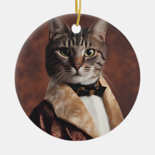 Cat in Smoking Jacket Ceramic Ornament