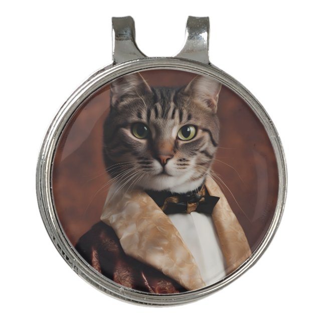 Cat in Smoking Jacket Golf Hat Clip (Front)