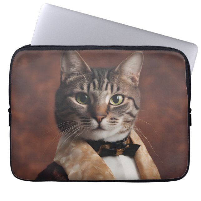 Cat in Smoking Jacket Laptop Sleeve (Front)
