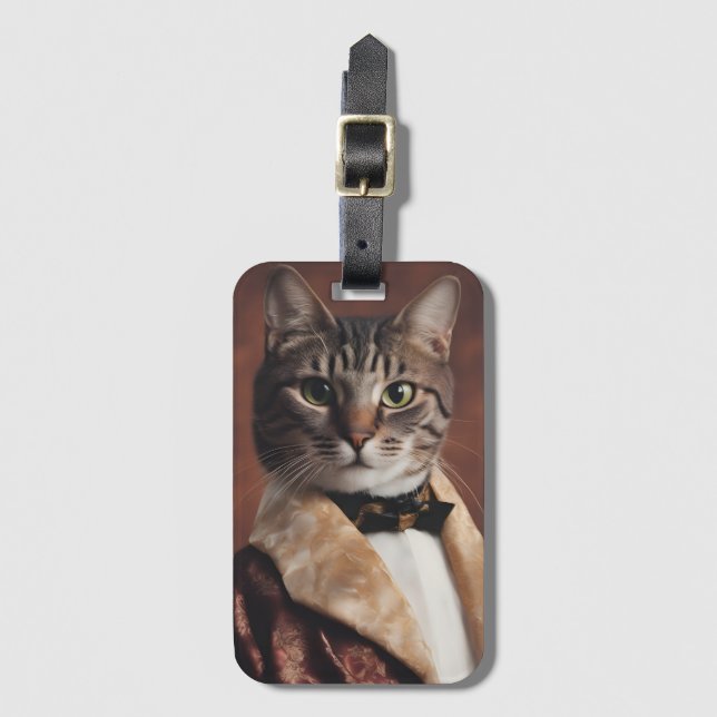 Cat in Smoking Jacket Luggage Tag (Front Vertical)