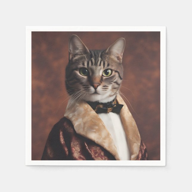 Cat in Smoking Jacket Napkins (Front)