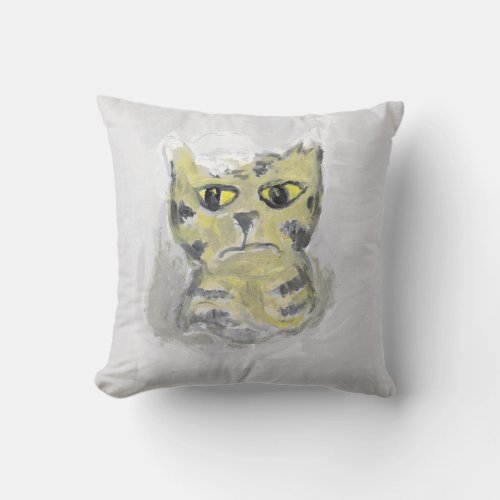 Cat in Snow Folk Art Painting Winter Design Throw Pillow