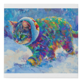 Cat in Snow Wearing Ear Muffs Faux Canvas Print