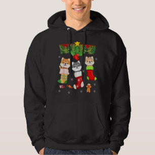 Cat In Sock Santa Christmas Pajamas Lights Hoodie