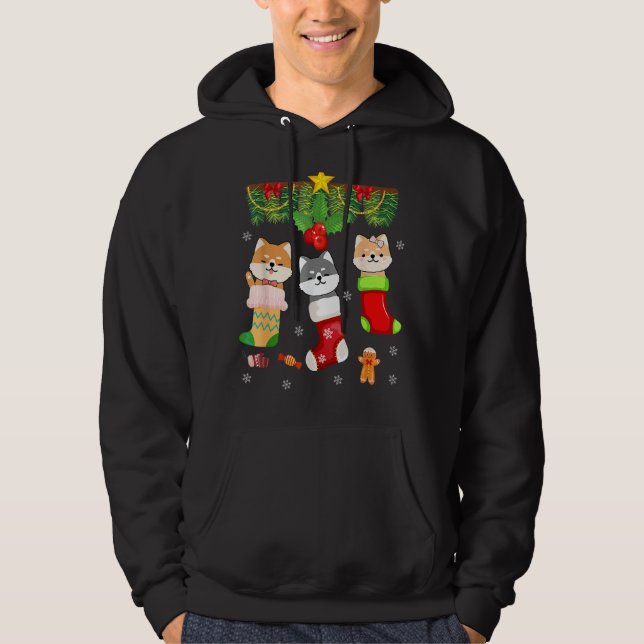Cat In Sock Santa Christmas Pajamas Lights Hoodie (Front)