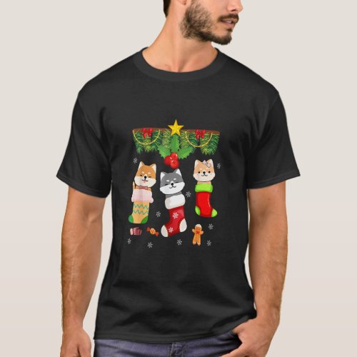 Cat In Sock Santa Christmas Pajamas Lights  T_Shirt