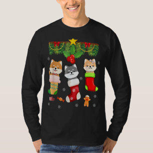 Cat In Sock Santa Christmas Pajamas Lights T-Shirt