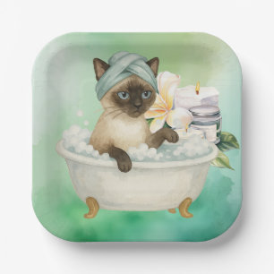 Cat in Spa party for Siamese Cat Lovers Paper Plates