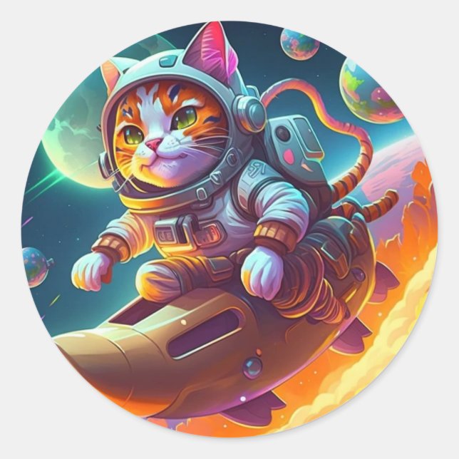 Cat in Space Classic Round Sticker (Front)