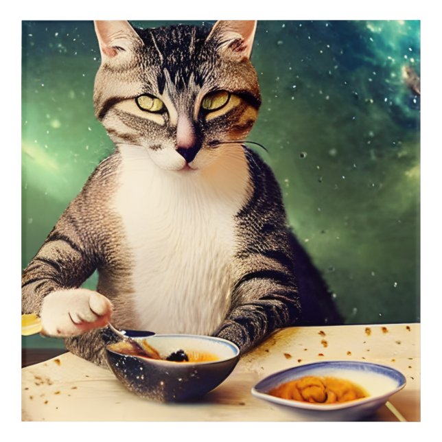 Cat in space eating Sushi Metal Print Acrylic Print (Front)