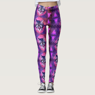 Cat Heads in Outer Space Funny Galaxy Pattern Leggings