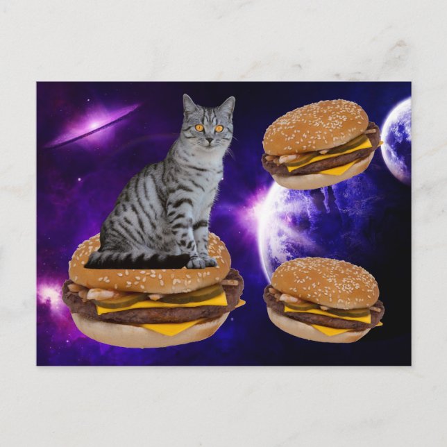 CAT IN SPACE WITH CHEESEBURGERS POSTCARD (Front)