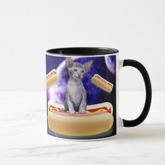 CAT IN SPACE WITH HOT DOGS funny COFFEE MUG