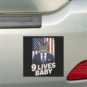 Cat in Suite with Trump Hair American Flag 9 Lives Car Magnet