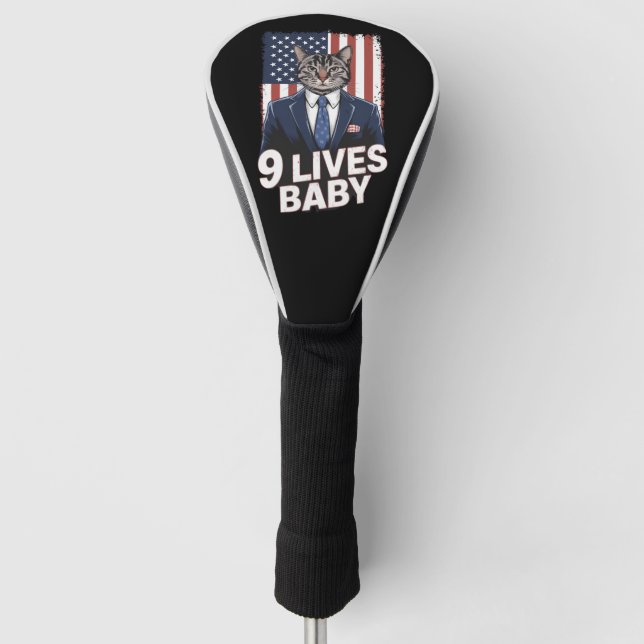Cat in Suite with Trump Hair American Flag 9 Lives Golf Head Cover (Front)