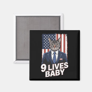 Cat in Suite with Trump Hair American Flag 9 Lives Magnet