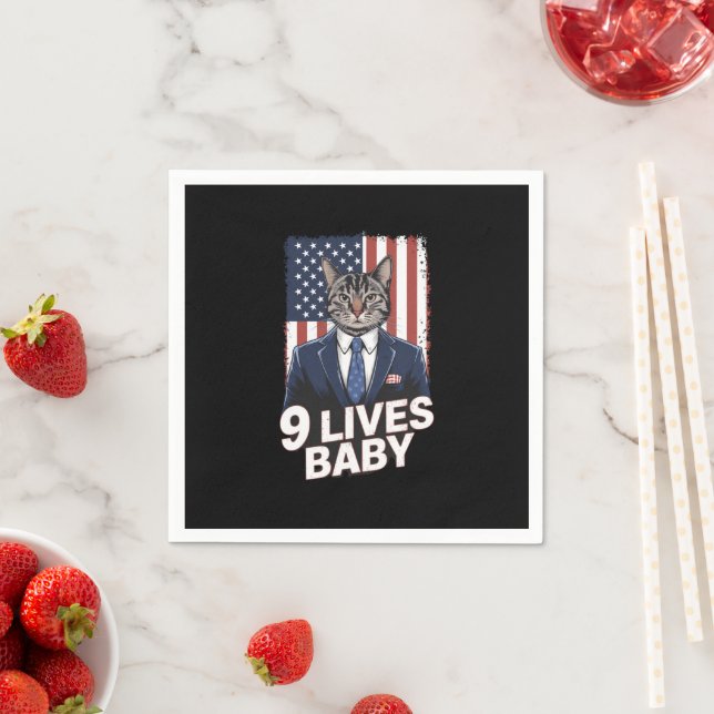 Cat in Suite with Trump Hair American Flag 9 Lives Napkins (Insitu)