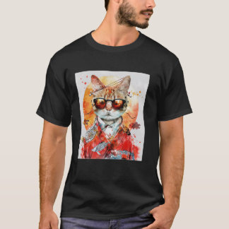 Cat in Sunglasses Artistic Japanese Style Vintage T-Shirt