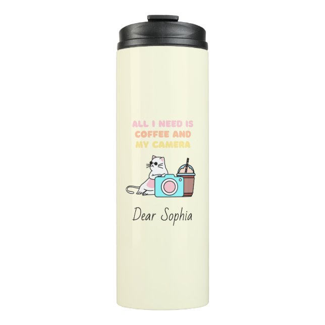 Cat in sunglasses&Camera&Coffee  Thermal Tumbler (Front)