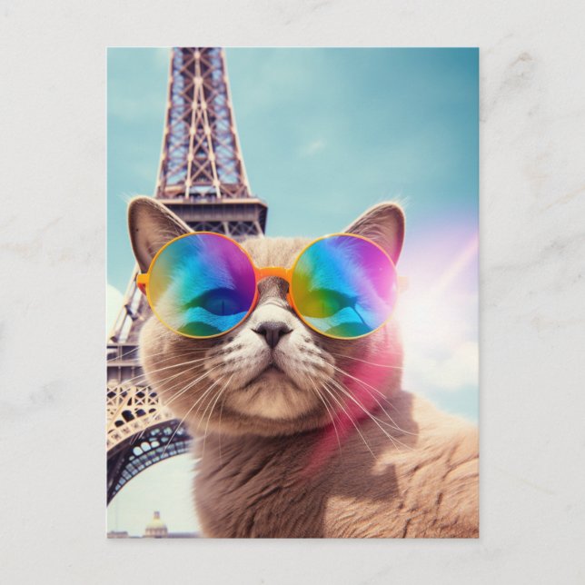 Cat in Sunglasses in Paris Postcard (Front)