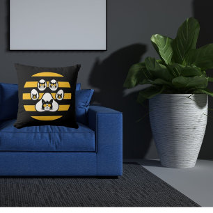 Cat In Sunglasses Vintage Sunset Paws Gold Black Throw Pillow