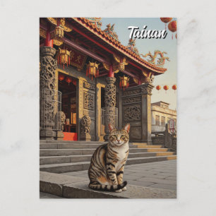 Cat in Taiwan Tainan Temple Travel Postcard