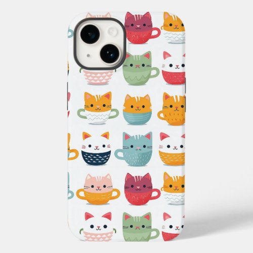 Cat in Tea Coffee Cups Cute Colorful Pattern  Case_Mate iPhone 14 Case