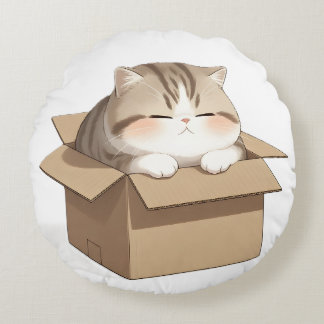 Cat in the Box Round Pillow