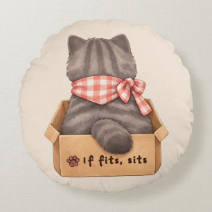 Cat in The Box Round Pillow
