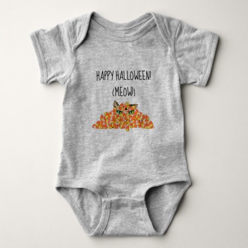 Cat in the Candy Corn Funny Halloween Baby Bodysuit