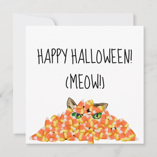 Cat in the Candy Corn Funny Halloween Card