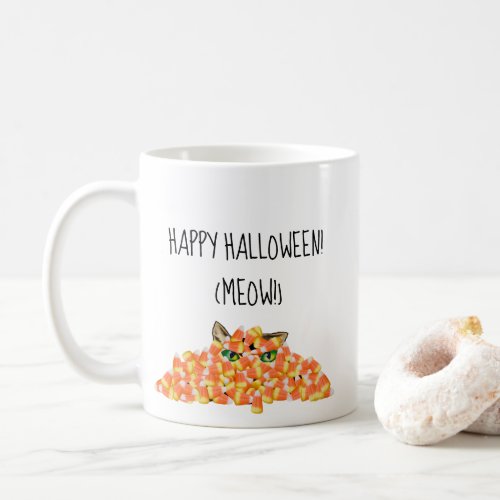 Cat in the Candy Corn Funny Halloween Coffee Mug