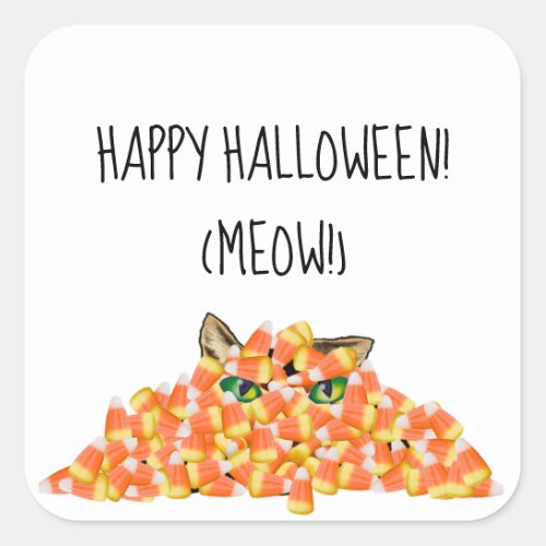 Cat in the Candy Corn Funny Halloween Square Stick Square Sticker