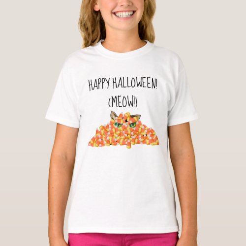 Cat in the Candy Corn Funny Halloween T_Shirt