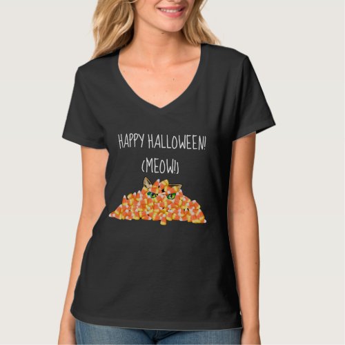 Cat in the Candy Corn Funny Halloween T_Shirt