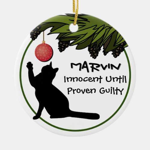 Cat in the Christmas Tree Funny Personalized Ceramic Ornament