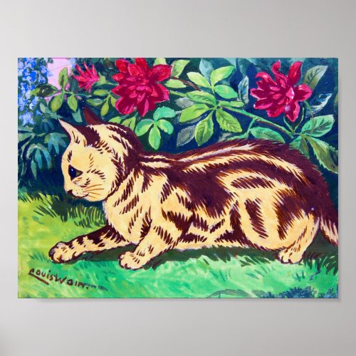 Cat in The Flower Garden Louis Wain Poster