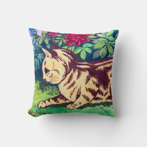 Cat in The Flower Garden Louis Wain Throw Pillow