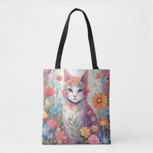 Cat in the Flower Garden  Tote Bag