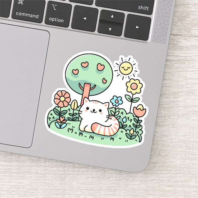 Cat In The Garden - Cute Kitty Sticker (Detail)