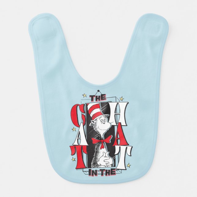 Cat In the Hat | B&W Text Baby Bib (Front)