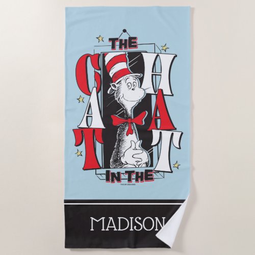 Cat In the Hat  BW Text Beach Towel